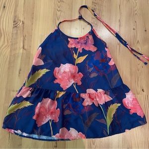 Everly Blue Floral Halter Tank Top size small